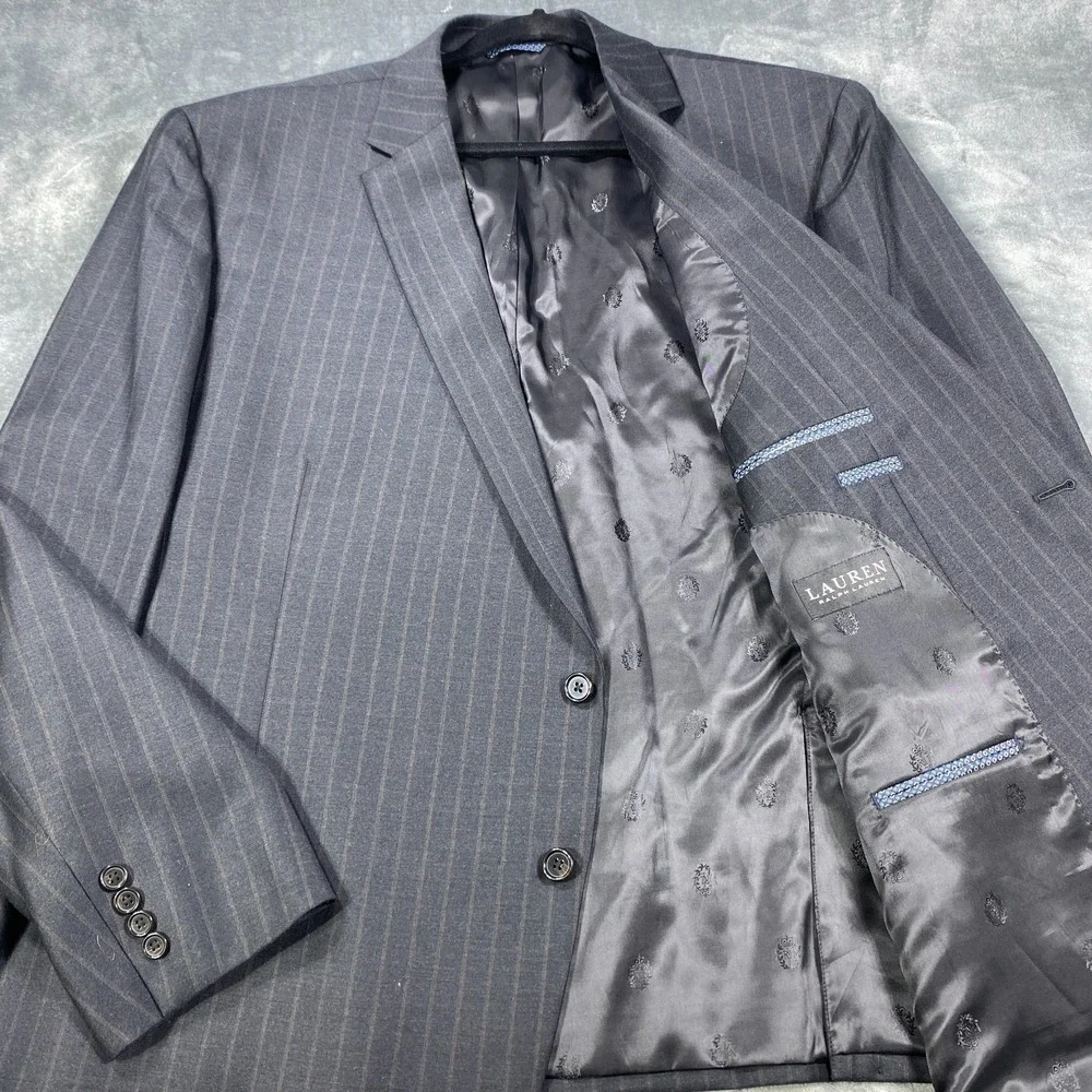 Ralph‎ Lauren Blazer Size 54R Sport Coat Jacket Wool Black Label Striped Suit